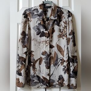 Jones New York Floral Leaf Button-Down Blouse – Size 14